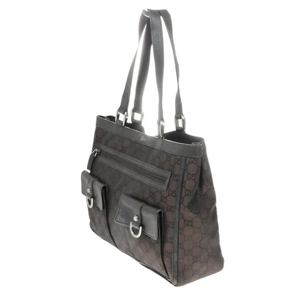 GUCCI Logo GG Pattern Shoulder Tote Bag Nylon Leather Brown Italy 80YH158 - Picture 7 of 15